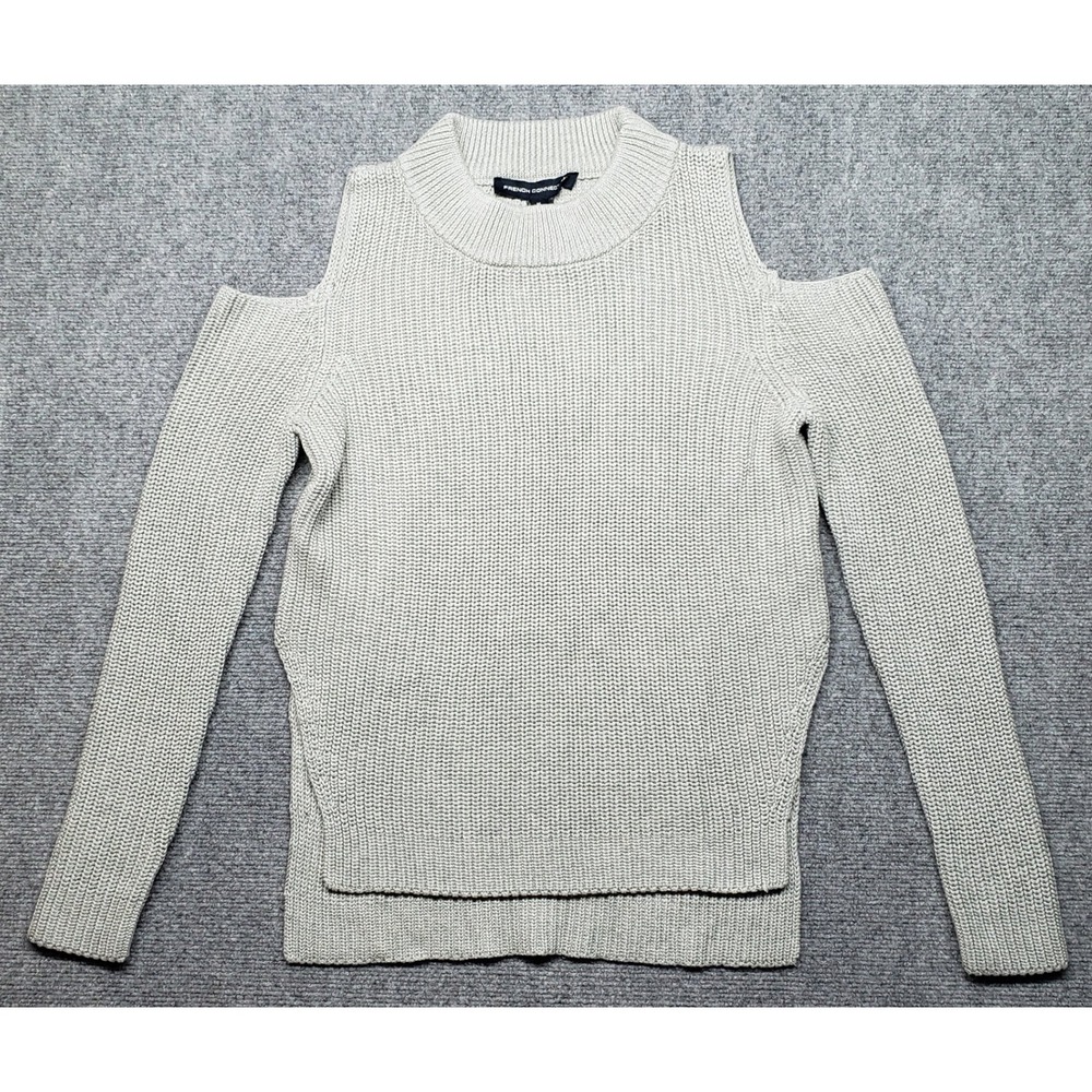 French Connection Sweater Womens M Cold Shoulder Knit Gray Cotton New